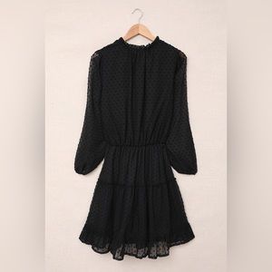 NWOT Evaless Black Swiss Dot Size M Bubble Sleeve Ruffle Mini Dress